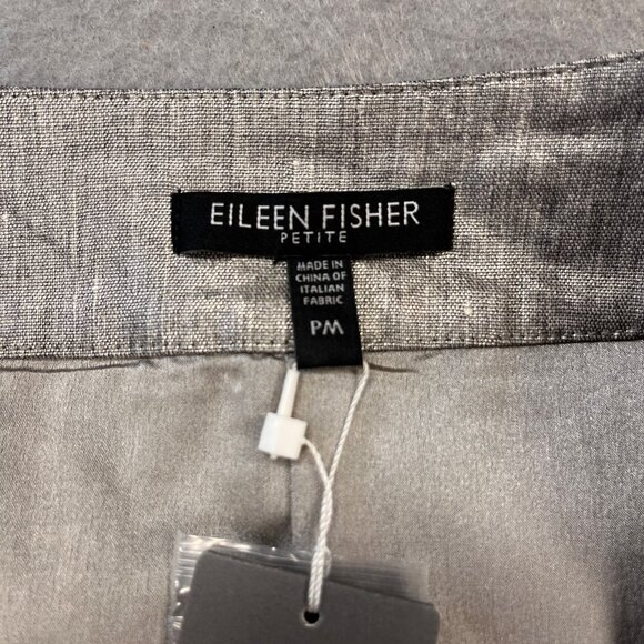 Eileen Fisher Faux Wrap Skirt Size Petite M Silver Metallic Linen Blend - Picture 8 of 9